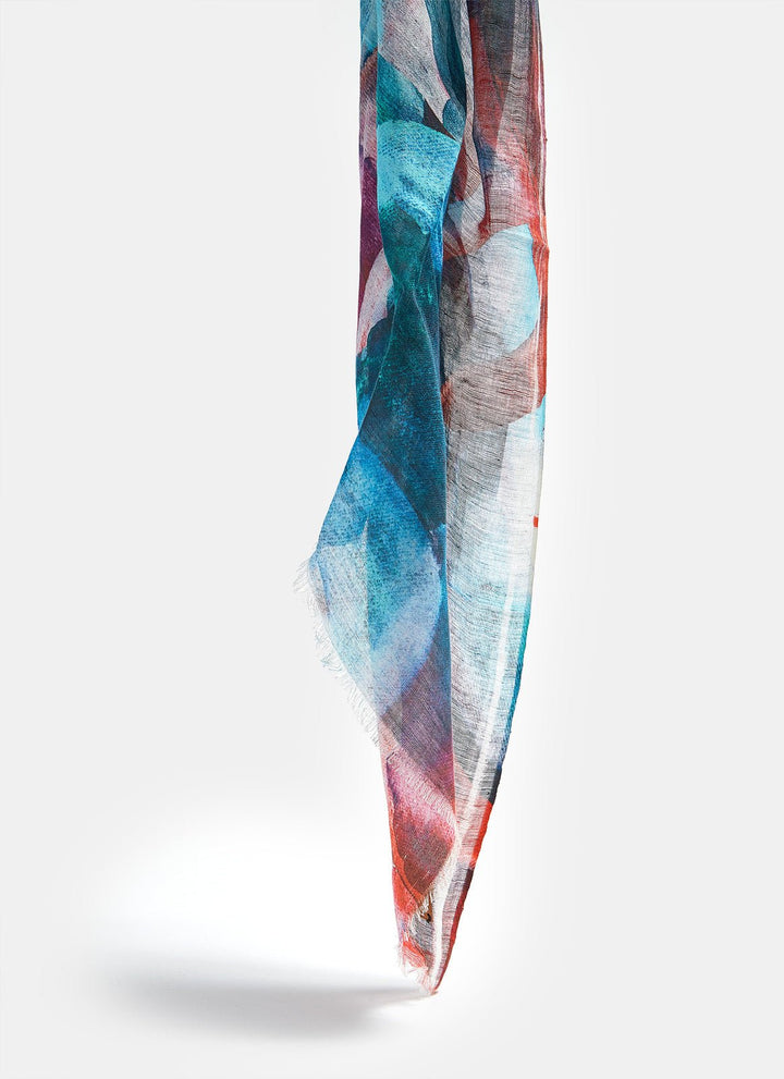 Women Shawl | Multicolor Linen Scarf With Marine Print by Spanish designer Adolfo Dominguez