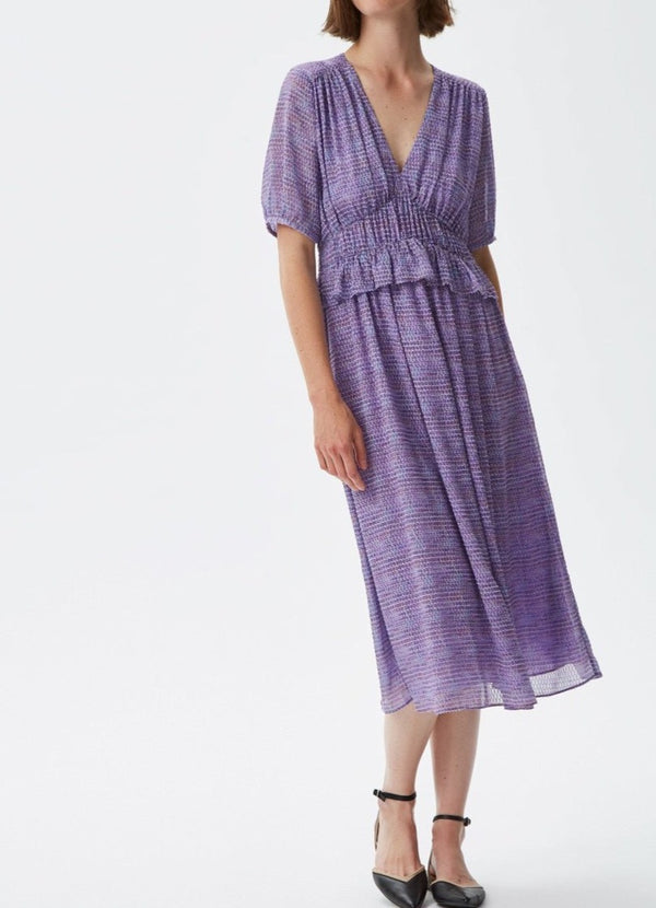 Women Dress | Multicolor Plumetis Dress With Short Sleeve by Spanish designer Adolfo Dominguez