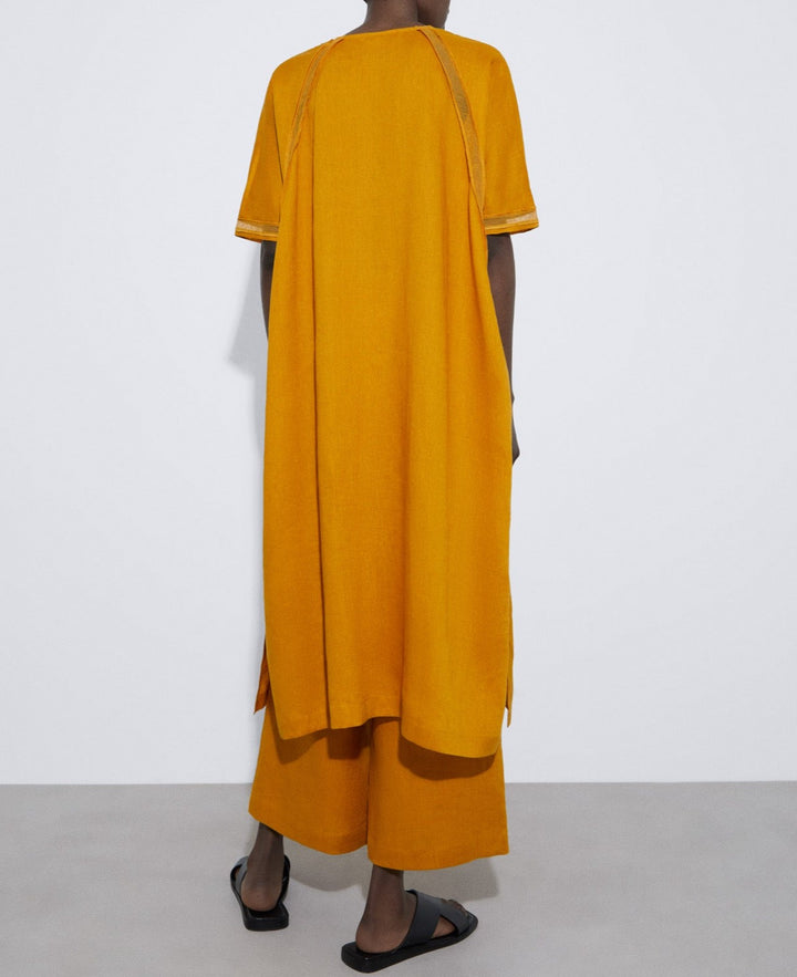 Women Shirt | Mustard Responsible Linen Kaftan Shirt by Spanish designer Adolfo Dominguez