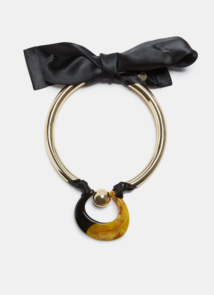 Women Necklace | Mustard Tubular Necklace With Ribbon Closure by Spanish designer Adolfo Dominguez
