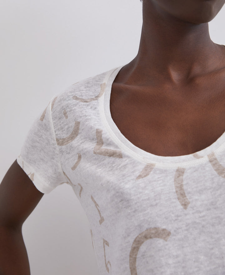 Women T-Shirt (Short Sleeve) | Natural Linen Logo T-Shirt by Spanish designer Adolfo Dominguez