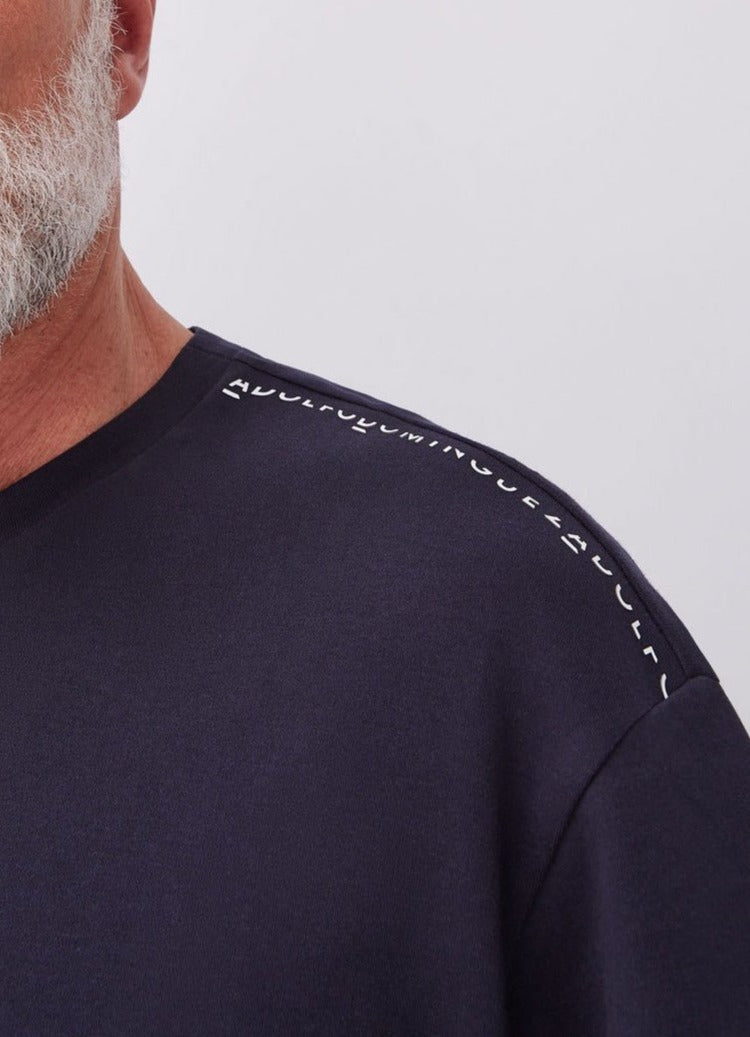 Men T-Shirt (Short Sleeve) | Navy Blue Basic T-Shirt With Logo On Shoulder by Spanish designer Adolfo Dominguez