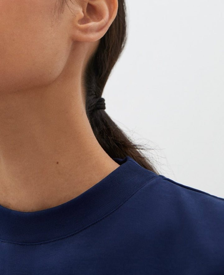 Women T-Shirt (Short Sleeve) | Navy Blue Bat Sleeve T-Shirt by Spanish designer Adolfo Dominguez