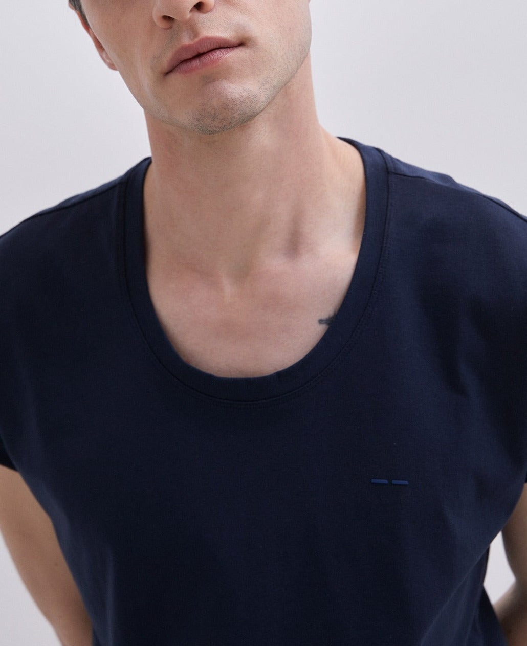 Men T-Shirt (Short Sleeve) | Navy Blue Blue T-Shirt Round Neck by Spanish designer Adolfo Dominguez