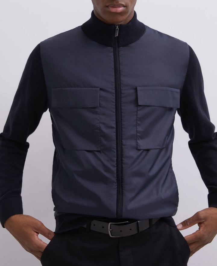 Men Knit Jacket | Navy Blue Cardigan In Cotton With Pockets by Spanish designer Adolfo Dominguez