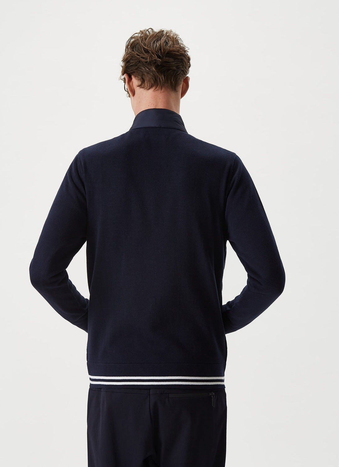 Men Jersey | Navy Blue Cardigan With Nylon Front by Spanish designer Adolfo Dominguez
