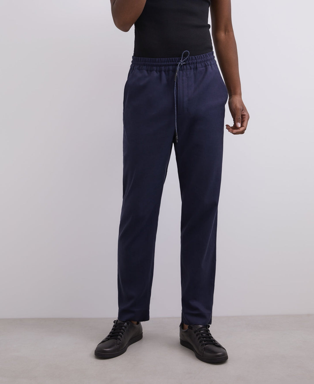 Men Trousers | Navy Blue Carrot Fit Lyocell Trousers by Spanish designer Adolfo Dominguez