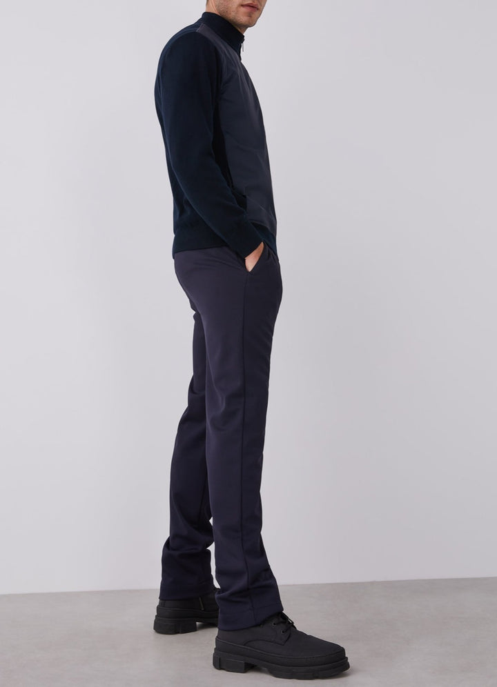 Men Knit Jacket | Navy Blue Cotton Cardigan With Perkins Collar by Spanish designer Adolfo Dominguez