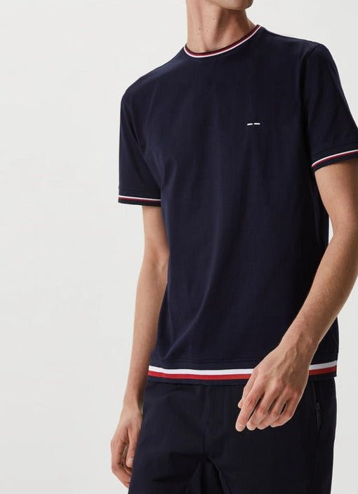 Men Long-Sleeve T-Shirt | Navy Blue Cotton T-Shirt With Contrasting Edges by Spanish designer Adolfo Dominguez