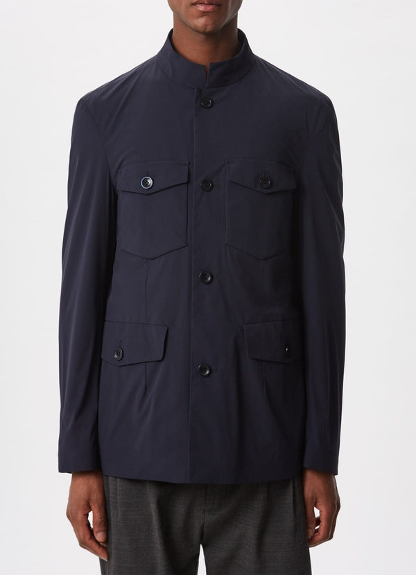 Men Short Jacket | Navy Blue Elastic Polyamide Safari Jacke by Spanish designer Adolfo Dominguez