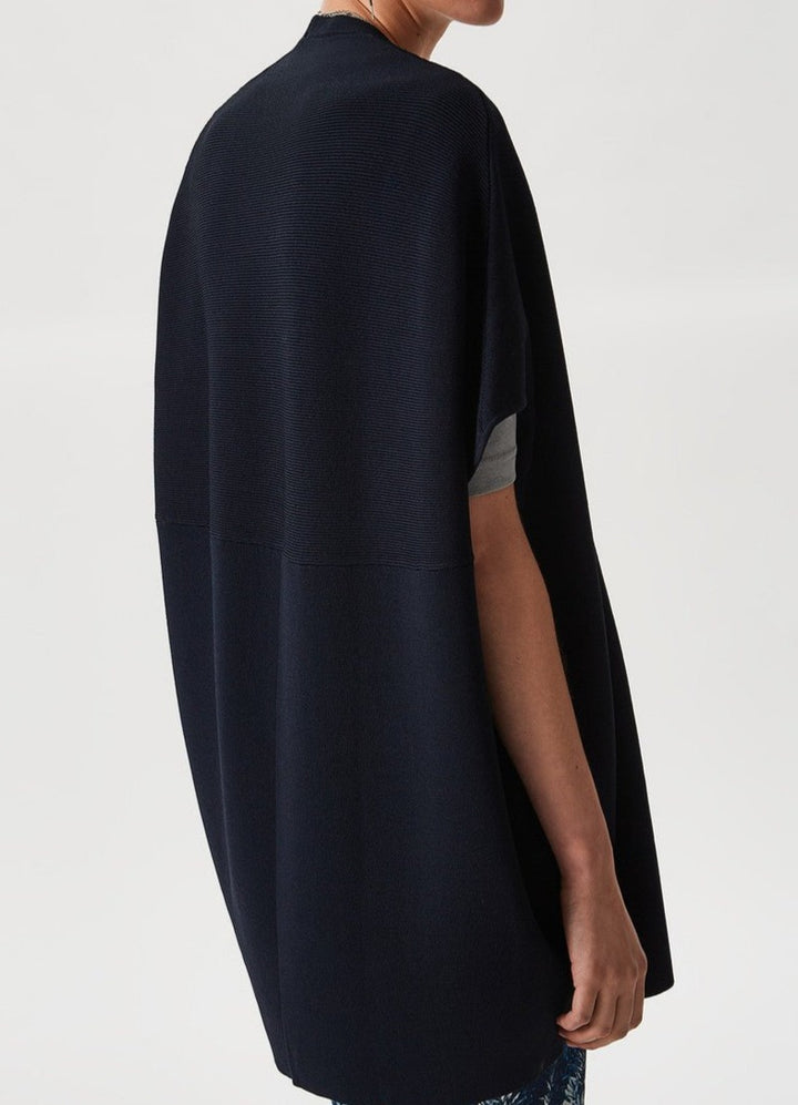 Women Jersey | Navy Blue Fluid Thick Stretch Knit Jacket by Spanish designer Adolfo Dominguez