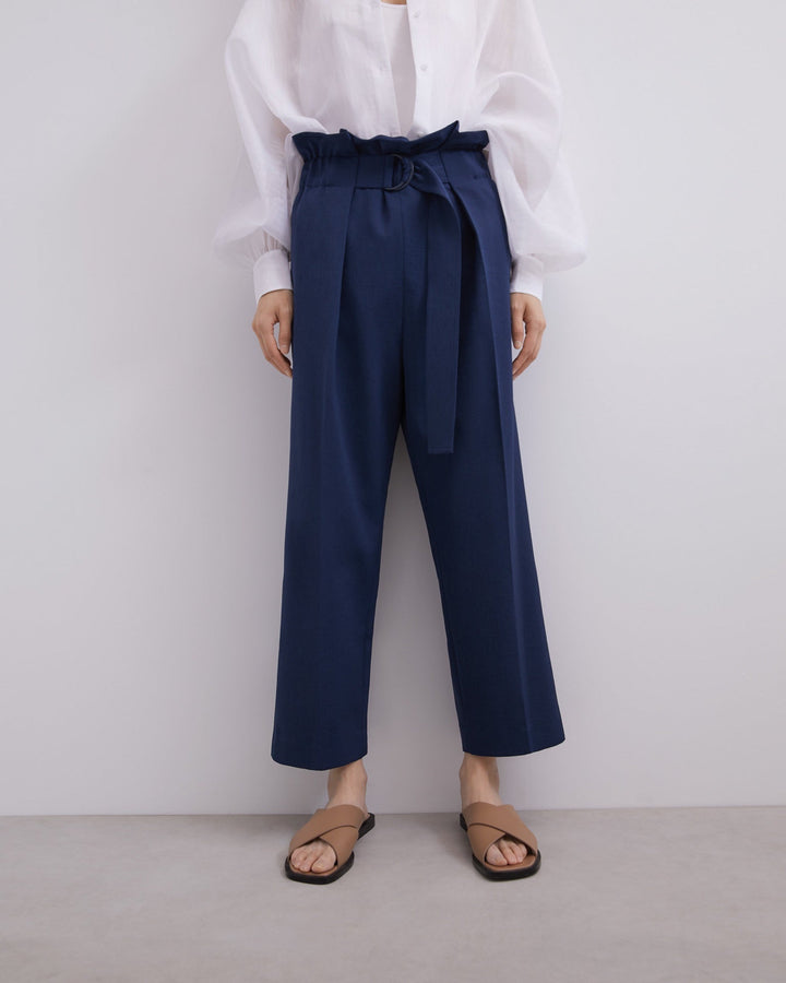 Women Trousers | Navy Blue High Rise Trousers With Darts by Spanish designer Adolfo Dominguez