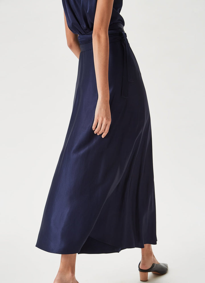 Women Skirt | Navy Blue Midi Viscose Skirt by Spanish designer Adolfo Dominguez