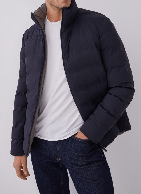 Men Short Jacket | Navy Blue Nylon Padded Jacket by Spanish designer Adolfo Dominguez
