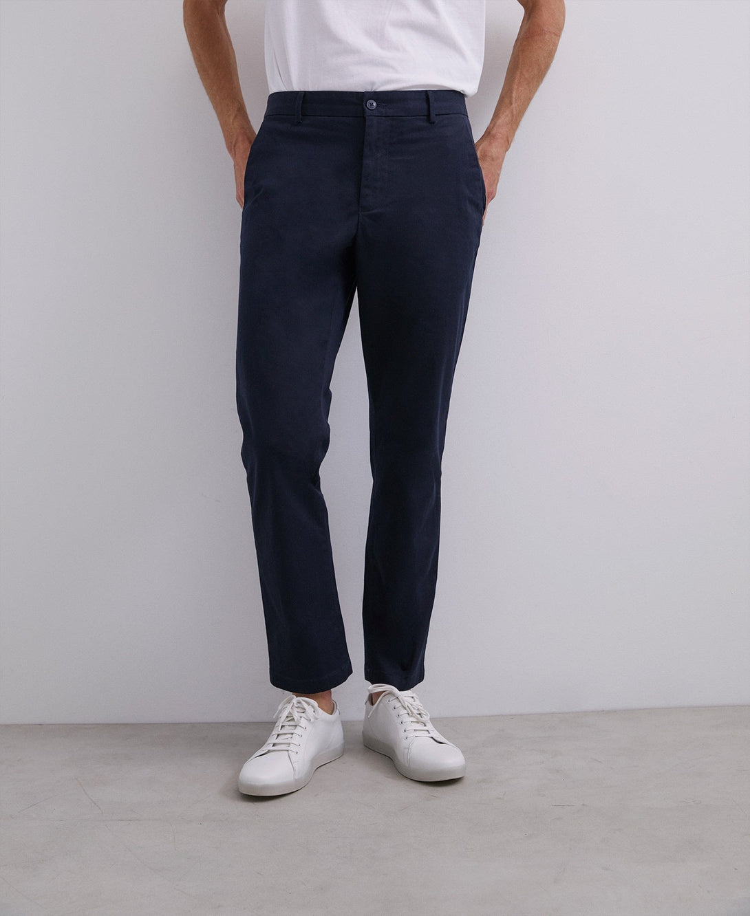 Men Trousers | Navy Blue Organic Cotton Chino Trousers by Spanish designer Adolfo Dominguez