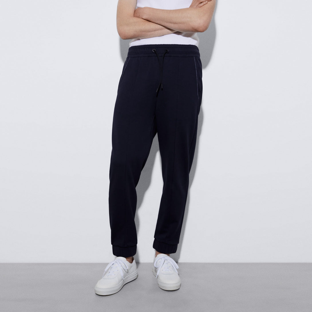 Men Trousers | Navy Blue Organic Cotton Jogger Trousers by Spanish designer Adolfo Dominguez