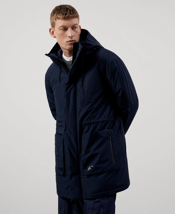 Men Long Jacket | Navy Blue Parka for Men by Spanish designer Adolfo Dominguez
