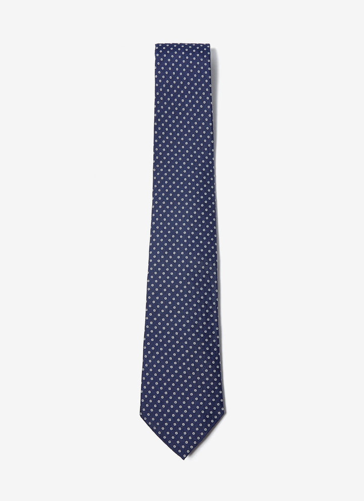 Men Tie | Navy Blue Silk Tie With Polka Dot by Spanish designer Adolfo Dominguez