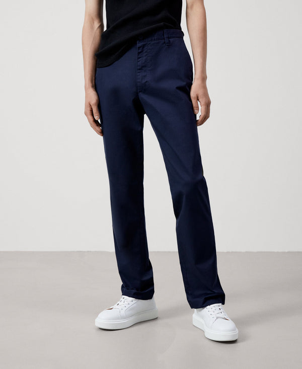 Men Trousers | Navy Blue Stretch Cotton Chino Trousers by Spanish designer Adolfo Dominguez