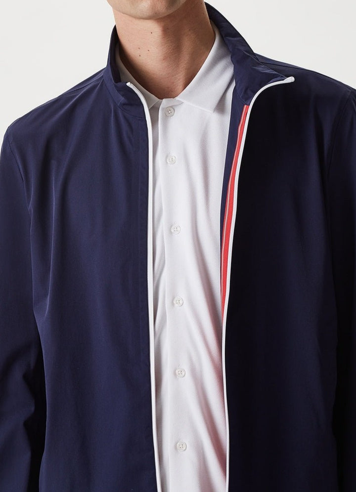 Men Jacket | Navy Blue Technical Jacket With Perkins Collar by Spanish designer Adolfo Dominguez