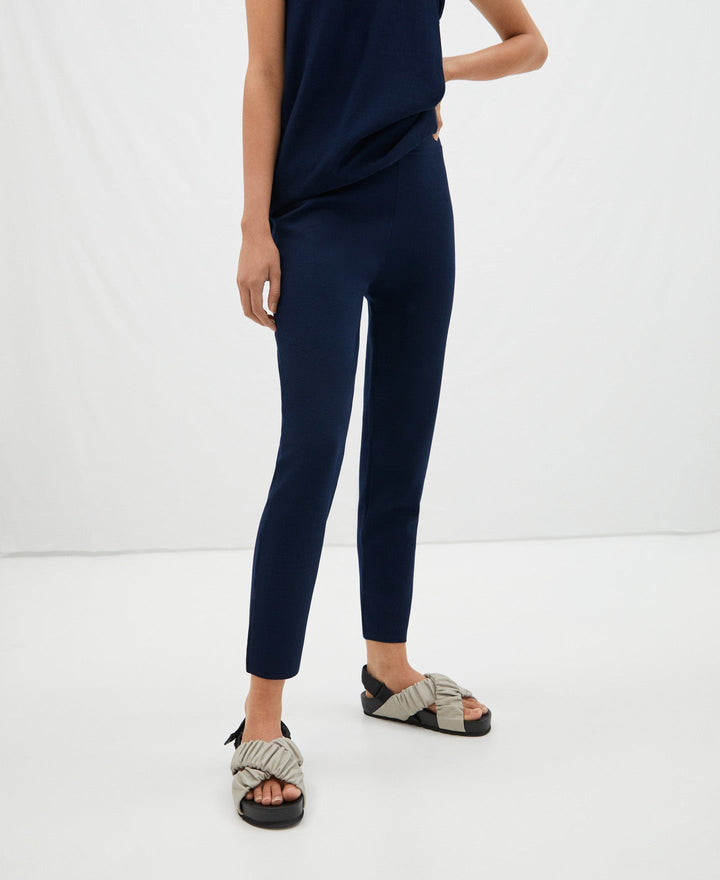 Women Trousers | Navy Blue Viscose Knit Jogger Pants by Spanish designer Adolfo Dominguez