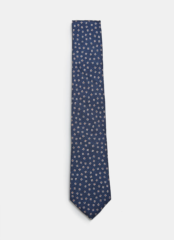 Men Tie | Navy Print Silk Tie With Micro-Motifs by Spanish designer Adolfo Dominguez