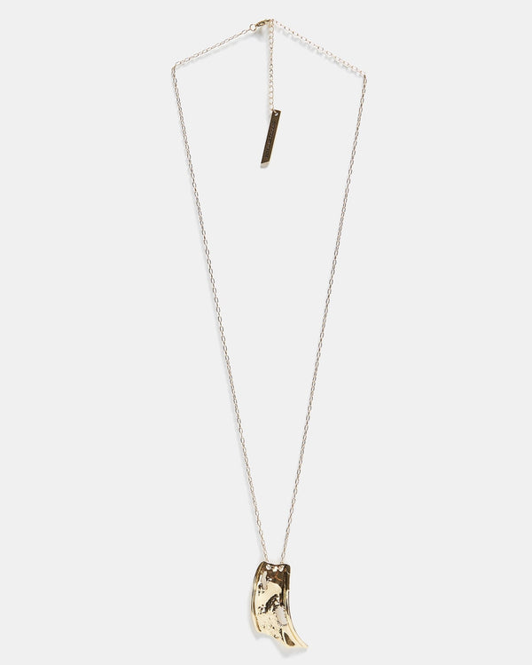 Women Necklace | Old Gold Long Necklace With Organic Pendant by Spanish designer Adolfo Dominguez