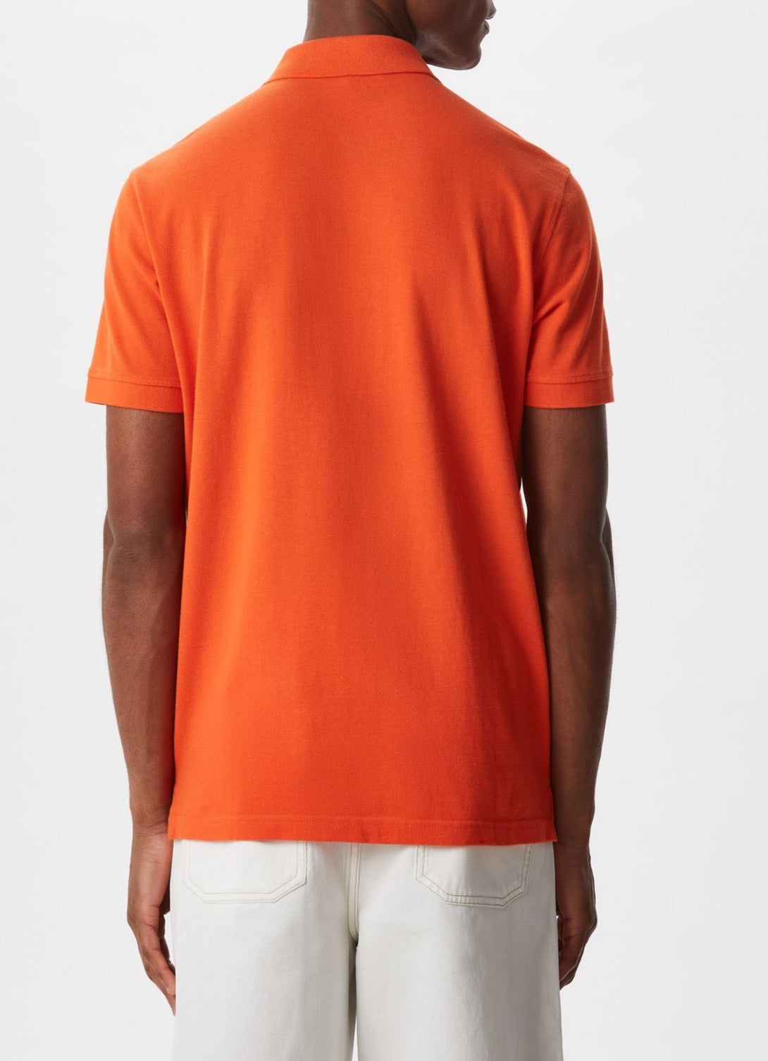 Men Polo | Orange Cotton Pique Washed Polo Shirt by Spanish designer Adolfo Dominguez