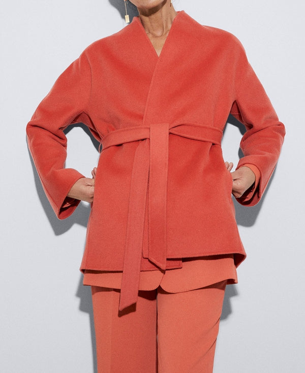 Women Coat | Orange Double-Faced Wool Coat by Spanish designer Adolfo Dominguez