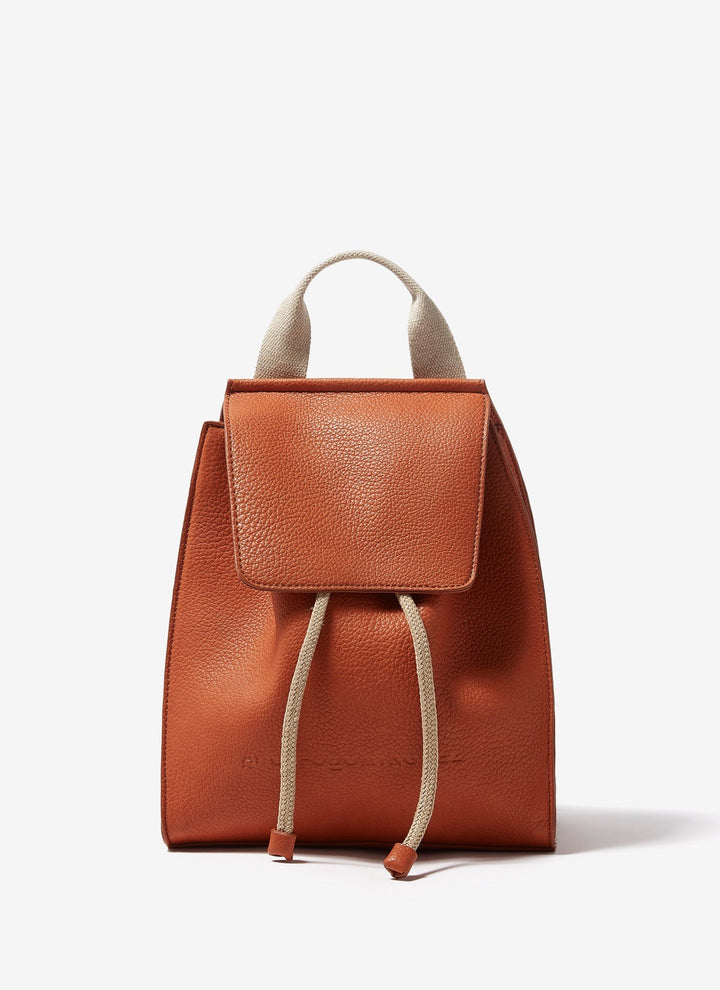Women Bags | Orange Granulated Vegan-Leather Backpack by Spanish designer Adolfo Dominguez