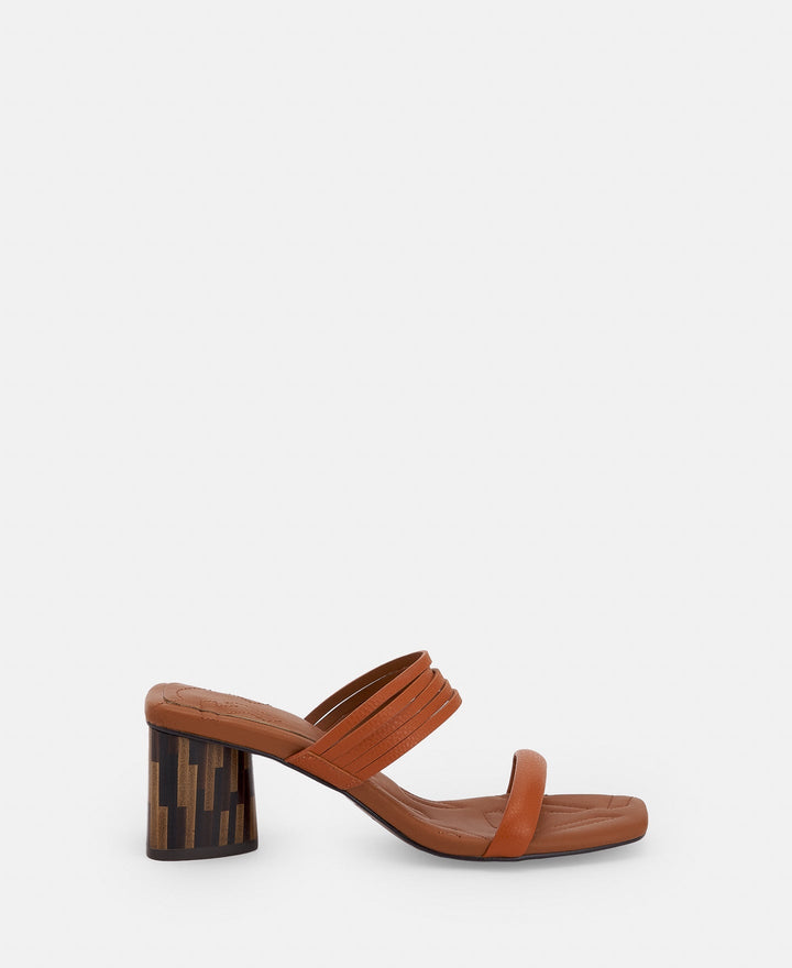 Women Shoes | Orange Square Leather Sandal With Wooden Heel by Spanish designer Adolfo Dominguez
