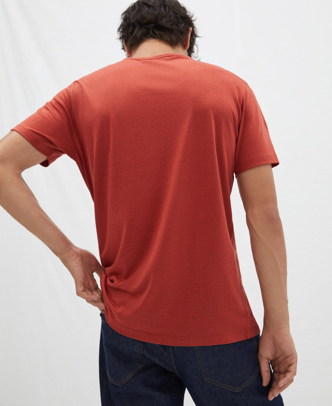 Men T-Shirt (Short Sleeve) | Orange T-Shirt In Lyocell And Cotton by Spanish designer Adolfo Dominguez