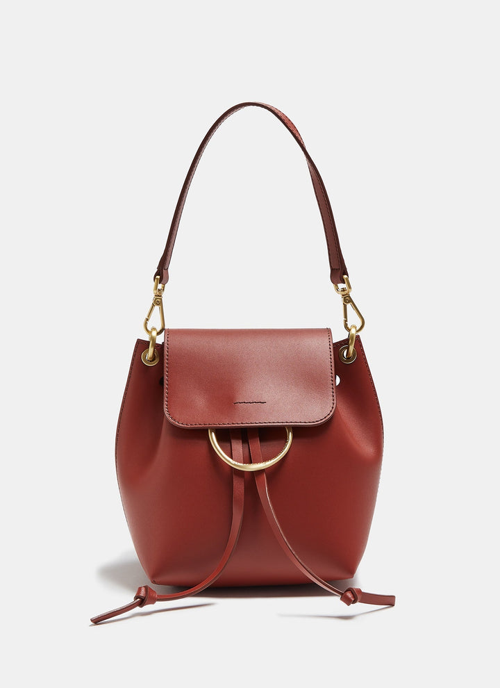 Women Leather Bag | Orange Unlined Vachetta Leather Mini Backpack by Spanish designer Adolfo Dominguez