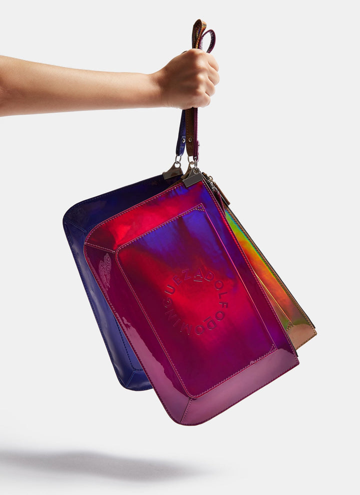Women Bags | Pink Clutch With Iridescent Finish by Spanish designer Adolfo Dominguez