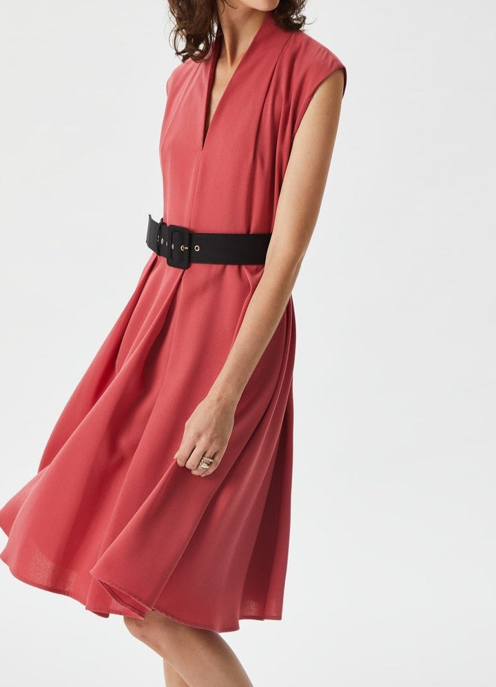 Women Dress | Pink Dress With Contrast Belt by Spanish designer Adolfo Dominguez
