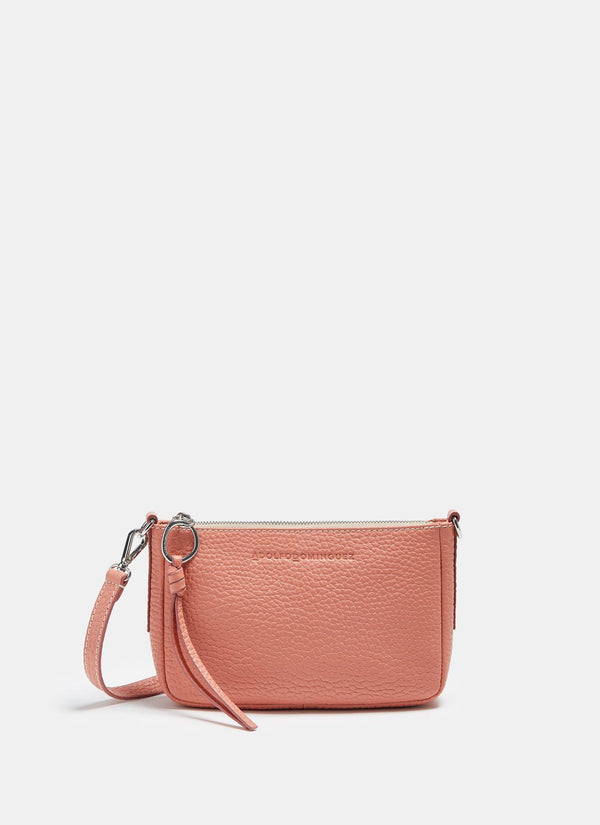 Women Leather Bag | Pink Granulated Mini Crossbody Bag by Spanish designer Adolfo Dominguez