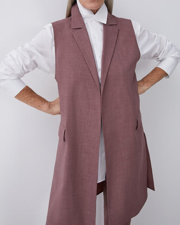 Women Vest | Pink Long Waistcoat With Notched Lapels by Spanish designer Adolfo Dominguez