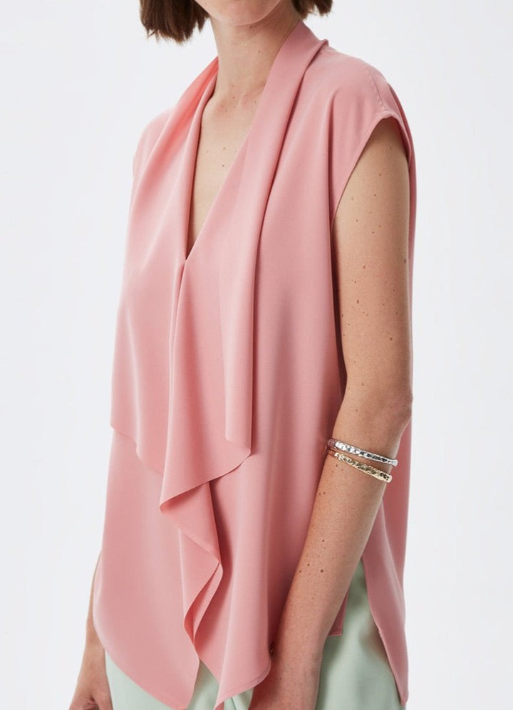 Women Top | Pink Satin Top With V-Necklin by Spanish designer Adolfo Dominguez