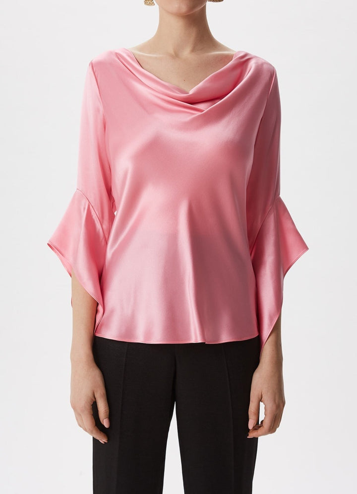 Women Long-Sleeve Shirt | Pink Silk Blouse With French Sleeve by Spanish designer Adolfo Dominguez