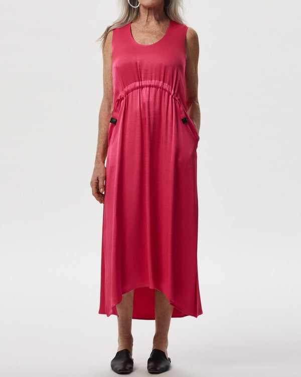 Women Dress | Pink Viscose Dress With Front Gathering by Spanish designer Adolfo Dominguez
