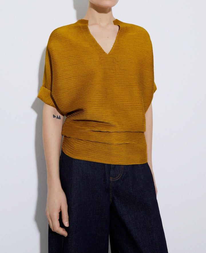 Women Shirt | Pistachio Green Japanese Sleeve Crinkle Sweatshirt by Spanish designer Adolfo Dominguez
