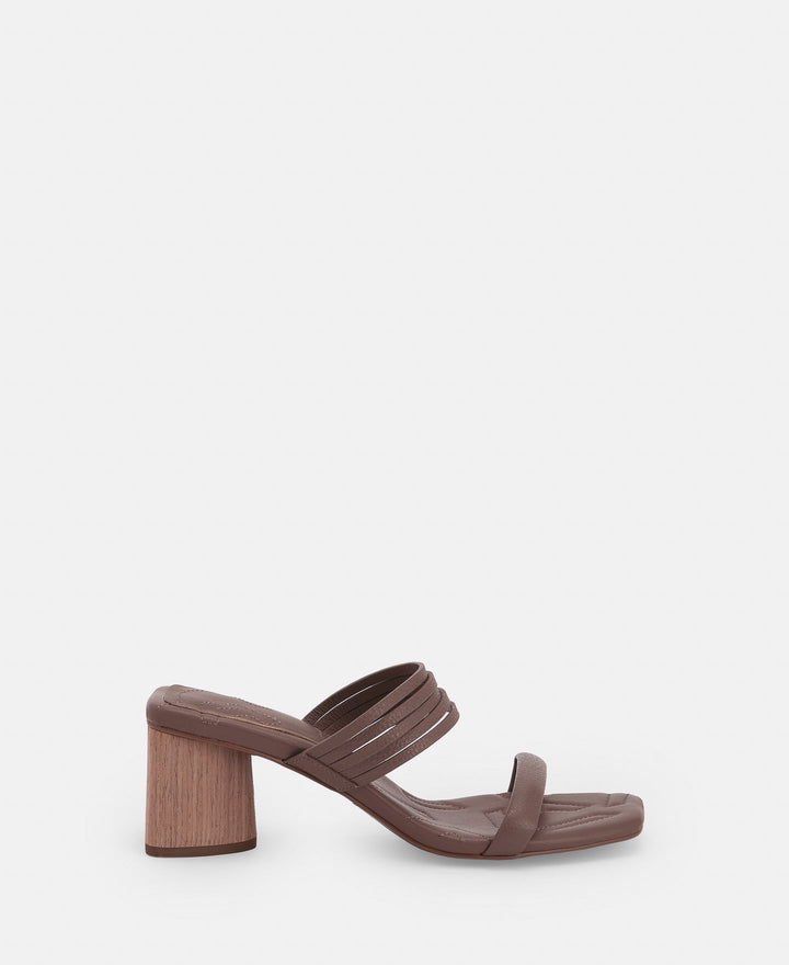 Women Shoes | Plum Square Leather Sandal With Wooden Heel by Spanish designer Adolfo Dominguez