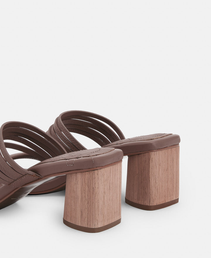 Women Shoes | Plum Square Leather Sandal With Wooden Heel by Spanish designer Adolfo Dominguez