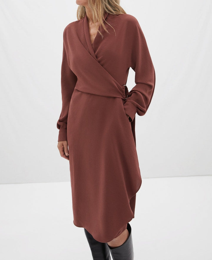Women Dress | Plum Wrap Dress With Side Lacing by Spanish designer Adolfo Dominguez