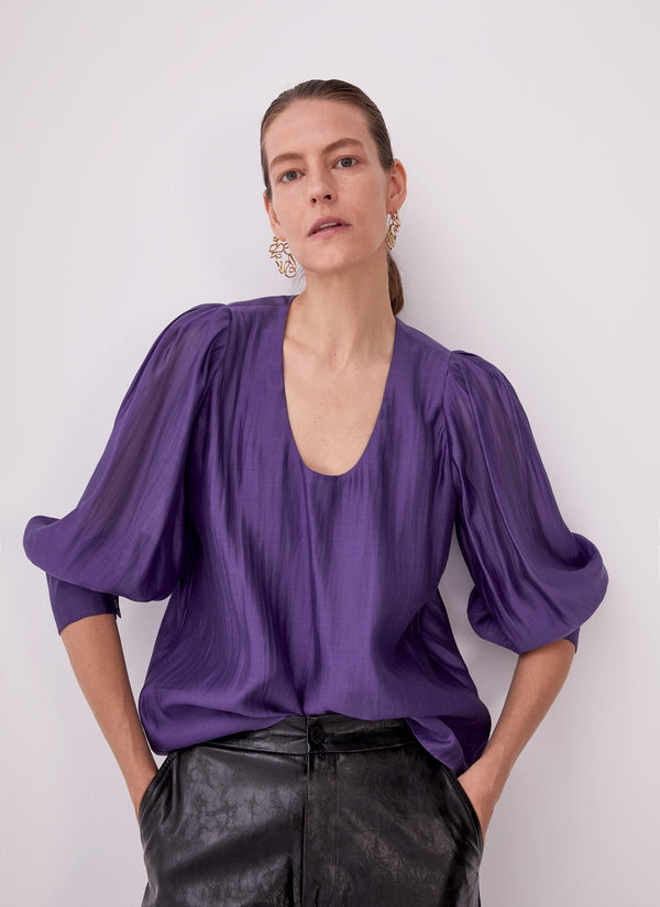 Women Long-Sleeve Shirt | Purple Shirt With Puff Sleeves by Spanish designer Adolfo Dominguez