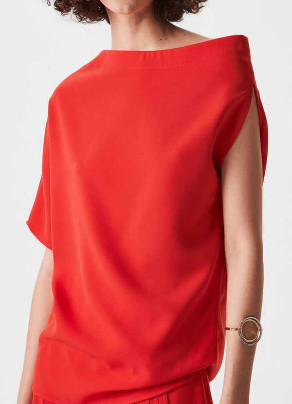 Women Top | Red Asymmetric Neckline Top by Spanish designer Adolfo Dominguez