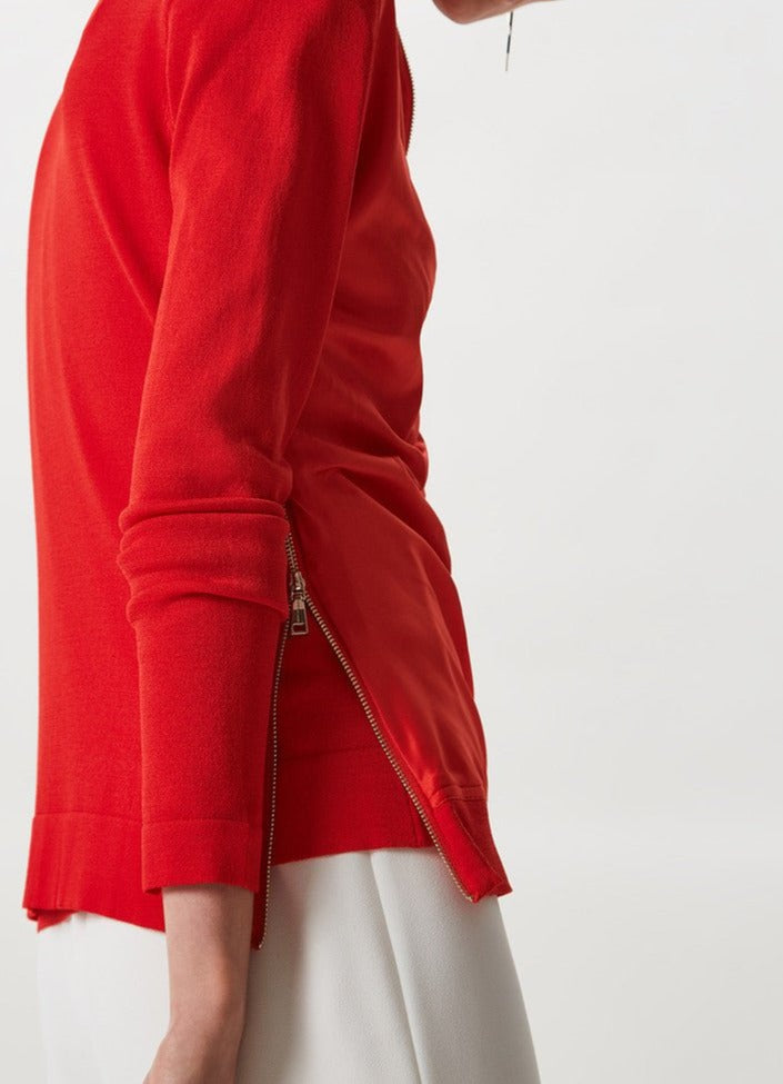 Women Jersey | Red Cardigan With Side Maxi-Slits by Spanish designer Adolfo Dominguez