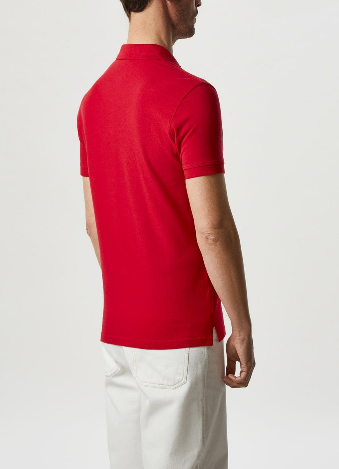 Men Polo | Red Cotton Pique Washed Polo Shirt by Spanish designer Adolfo Dominguez