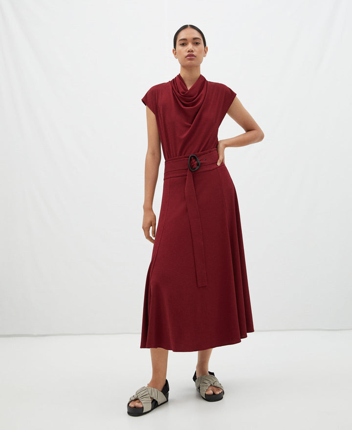 Women Shirt | Red Draped Collar Blouse by Spanish designer Adolfo Dominguez