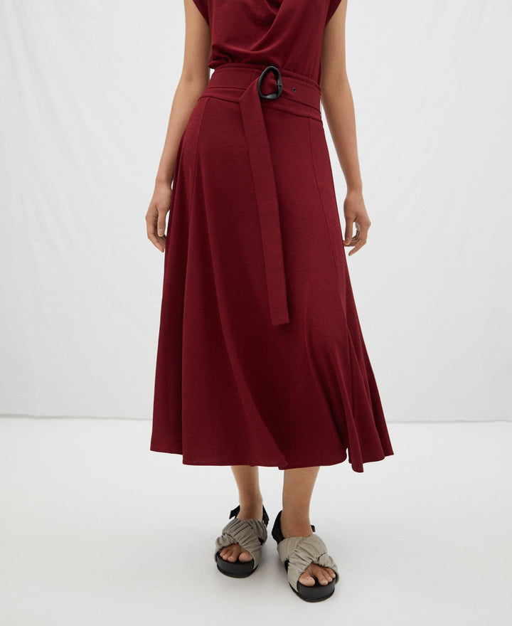 Women Skirt | Red Fluid Skirt In Elastic Knit by Spanish designer Adolfo Dominguez